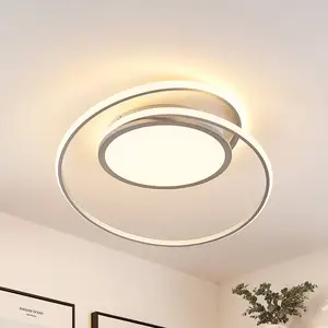 Lucande Plafonnier LED Noud, 65 cm, argenté, métal, CCT pas cher