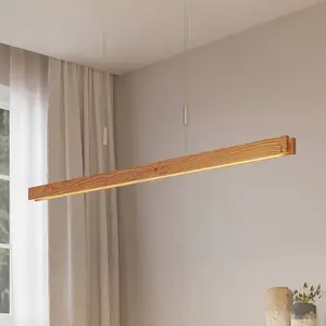 Lindby Alimara suspension LED en bois, bois, longueur 138 cm pas cher