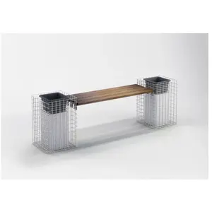 Gabiona Banc de jardin avec 2 colonnes de fleurs CUMARU MW 5 x 5 cm, galvanisé à chaud