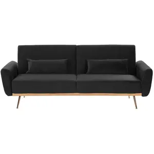 BELIANI Canapé convertible 3 places en velours noir EINA pas cher