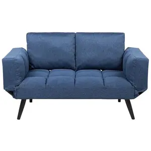 BELIANI Canapé convertible 2 places en tissu bleu marine BREKKE pas cher