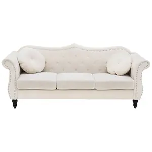 BELIANI Canapé Chesterfield 3 places en velours beige SKIEN pas cher