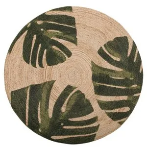 BELIANI Tapis rond 140 cm à motif végétal beige et vert INCIK pas cher