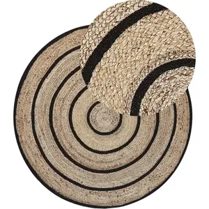 Tapis rond tressé beige et noir D140cm