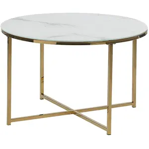 BELIANI Table basse verre de sécurité marbredoré pas cher