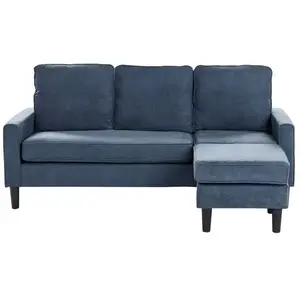 BELIANI Canapé 3 places avec pouf en tissu bleu foncé AVESTA pas cher