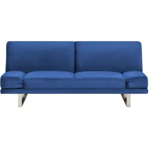 BELIANI Canapé convertible 2 places en velours bleu marine YORK pas cher