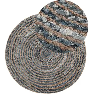 BELIANI Tapis Rond Tressé Rustique ø 120 cm en Jute et Coton Bleu/Beige Maslak pas cher
