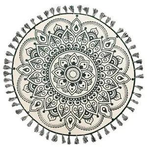 BELIANI Tapis Oriental Boho en Coton avec Motif et Pompons 120 cm Beige et Vert Irice