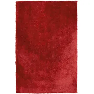 BELIANI Tapis à poil long moderne en polyester rouge EVREN pas cher