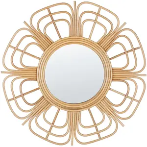BELIANI Miroir mural Boho en Rotin Nat_reo Cadre Forme de FLeur Rond 60 cm Pasaku pas cher