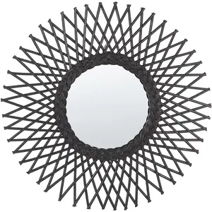 BELIANI Miroir Mural Boho Noir Cadre Rotin Forme de Soleil Ajouré Rond 60 cm Tagolu