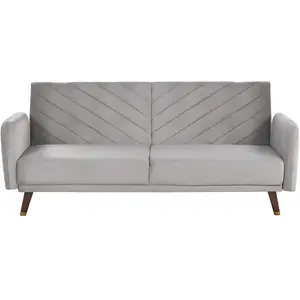 BELIANI Canapé convertible 3 places en velours gris clair SENJA pas cher