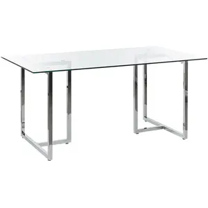 Comparateur de prix : BELIANI Table à manger en verre / pieds argentés 160 x 90 cm ENVIA