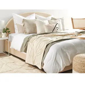 Beliani Couverture Plaid en Coton 130 x 160 cm Motif Floral Gaufré Boho Beige Acacia