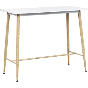 Comparateur de prix : BELIANI Table mange debout blanche / effet bois clair 90 x 50 cm CHAVES