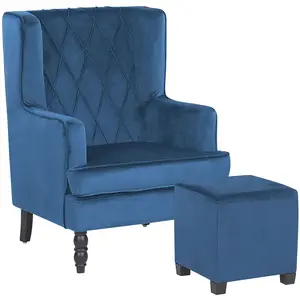 Comparateur de prix : Fauteuil bergère en velours bleu - BELIANI - SANDSET - Style classique - Avec repose-pieds - Bois massif
