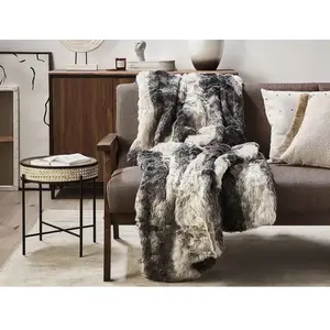 Beliani Plaid Gris Foncé Et Blanc 150 X 200 Cm Taza