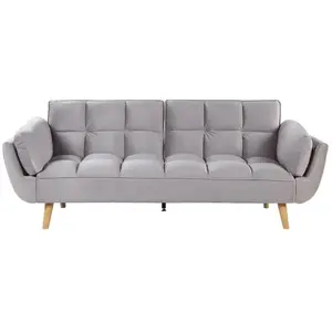 BELIANI Canapé 3 places convertible en velours gris clair ASBY pas cher