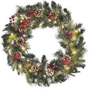 Comparateur de prix : Couronne de Noël led Décorée   60 cm en Synthétique Vert Idéal Pour Votre Intérieur Décoratif de Noël Paimio Beliani