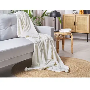 Beliani Plaid Blanc Crème 150 X 200 Cm Kaweri