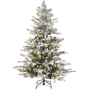 Comparateur de prix : Beliani - Sapin de Noël Vert Artificiel à Flocons de Neige Pré-Allumé Métal 180 cm Brisco