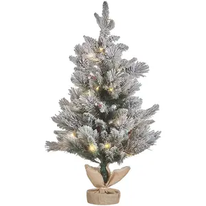 Beliani Petit Sapin de Noël Vert Artificiel Glacé Sac en Jute Pré-Allumé 90 cm Maligne pas cher