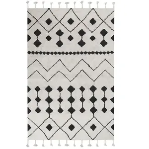 BELIANI Tapis en coton blanc et noir 160 x 230 cm KHEMISSET pas cher