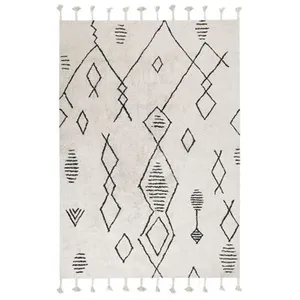 BELIANI Tapis en coton blanc et noir 160 x 230 cm KEBIR pas cher