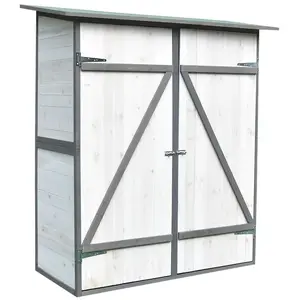 Melko Armoire de jardin avec toit en appentis et double porte battante en bois blanc/gris 162 x 140 x 75 cm, avec étagère