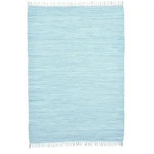 Theko Tapis réversible en coton - tissé à la main - Bleu Claire 60x120 pas cher