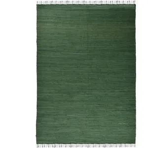 Theko Tapis réversible en coton - tissé à la main - Vert foncé 40x60 pas cher