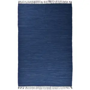 THEKO Tapis réversible en coton - tissé à la main - Bleu foncé 60x120