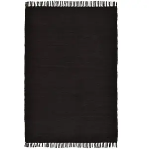 Theko Tapis réversible en coton - tissé à la main - Noir 40x60 pas cher
