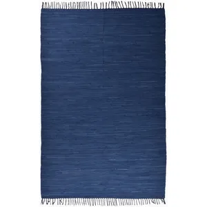 Theko Tapis réversible en coton - tissé à la main - Bleu foncé 90x160 pas cher