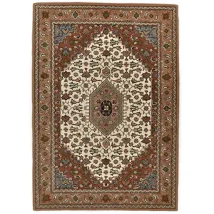 THEKO Tapis tufté main au design oriental beige 60x90 cm pas cher