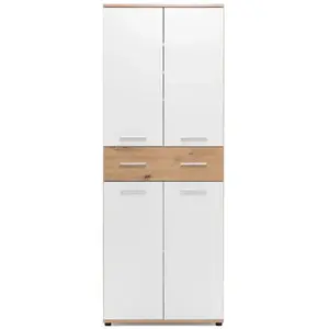Comparateur de prix : FINORI Armoire à chaussures 4 portes 2 tiroirs 70x34,7x185 cm chêne et blanc