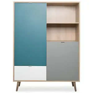Comparateur de prix : FINORI Buffet haut scandinave ARUBA Chêne, bleu, gris et blanc
