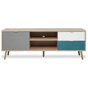 Comparateur de prix : iperbriko Meuble TV scandinave ARUBA Chêne, gris, bleu et blanc