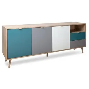 iperbriko Buffet scandinave ARUBA Chêne, bleu, gris et blanc pas cher