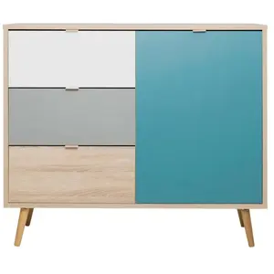 BUT Rangement scandinave ARUBA Chêne, gris, bleu et blanc pas cher