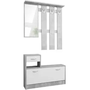 finori Ensemble meuble à chaussures, portemanteau et miroir décor béton