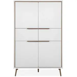Comparateur de prix : CALICOSY Buffet haut 4 portes et 2 tiroirs H140 cm - Chêne artisan / blanc