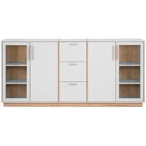 Comparateur de prix : CALICOSY Buffet 4 portes et 3 tiroirs décor blanc et bois l204 cm - split