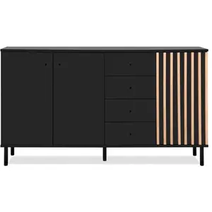 Comparateur de prix : Finori Calicosy Buffet 3 Portes Et 4 Tiroirs Noir Et Bois - L160 Cm