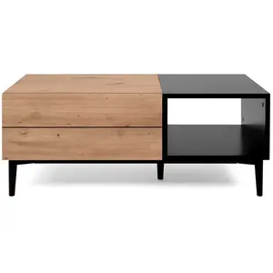 Table Basse 1 Tiroir L100 cm - Décor Bois Clair et Noir pas cher