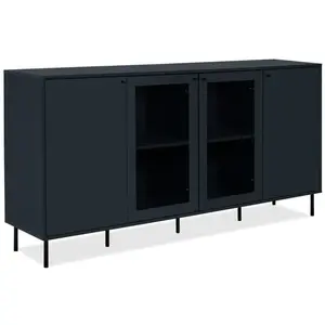 Comparateur de prix : Calicosy Buffet 4 Portes Dont 2 Vitrées Bleu Marine - L180 Cm