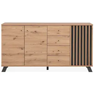 Comparateur de prix : Buffet 3 portes 4 tiroirs coloris chêne/anthracite Medan - Naturel -