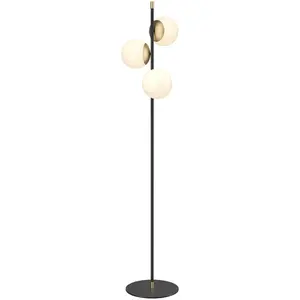 Comparateur de prix : Maytoni Lampadaire noir moderne avec structure en métal et 3 sphères blanches