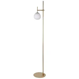 Comparateur de prix : Maytoni Lampadaire doré avec abat-jour en verre blanc et réglable en hauteur